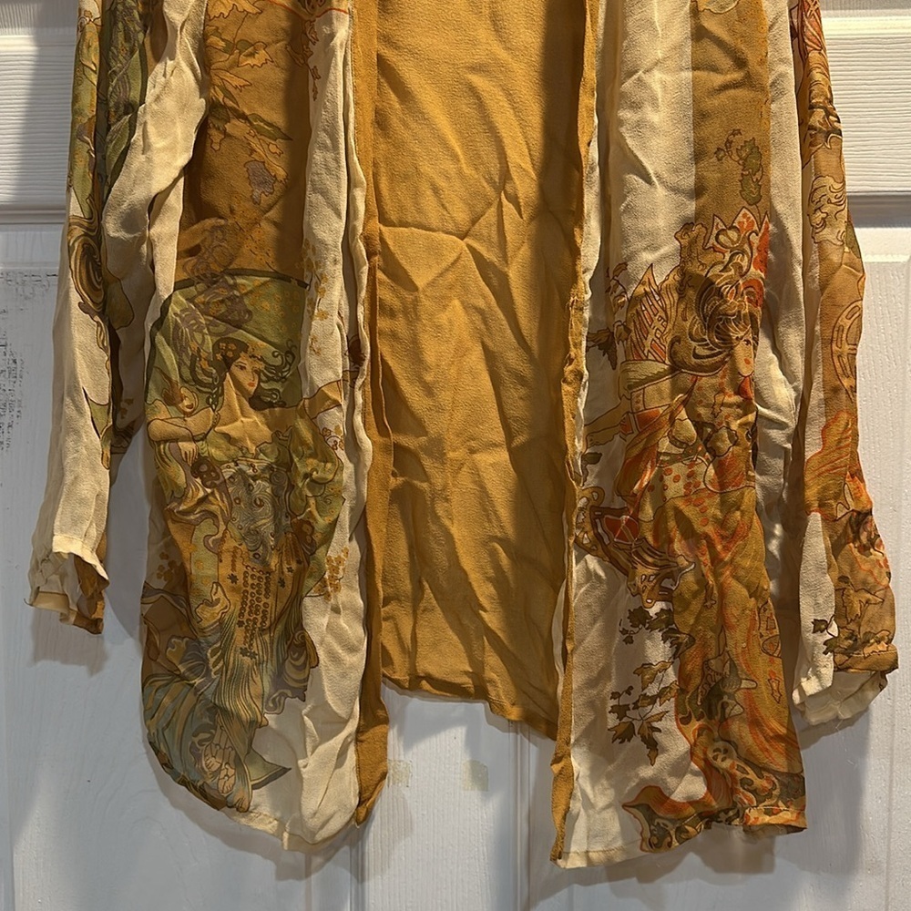 Citron Santa Monica 100% Silk Art Deco Lady Print Open Cardigan M Kimono Jacket - Picture 6 of 8